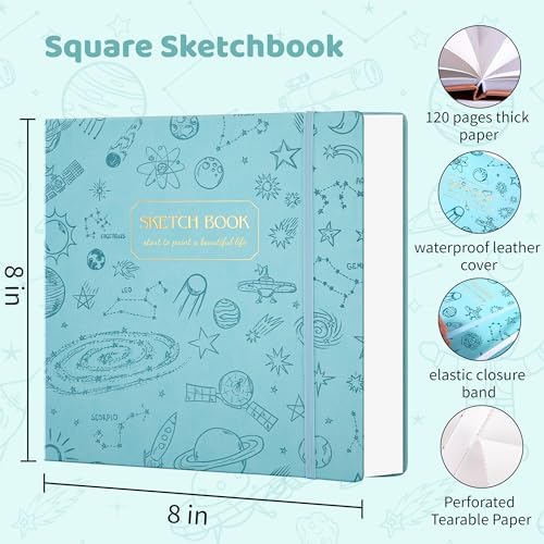 FLYING EAGLE Sketch Book, Square Hardcover Sketchbook for Kids, 8 x8, Blue