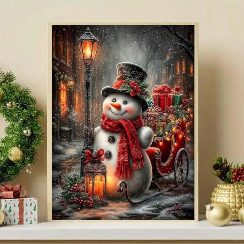 Christmas Snowman Paint by Numbers Kit for Adults Beginner (Without Frame)