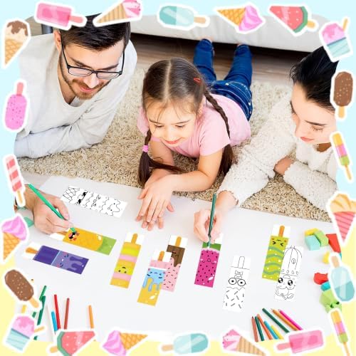 72Pcs Ice Cream Color Your Own Bookmarks, Coloring Blank Bookmarks for Kids
