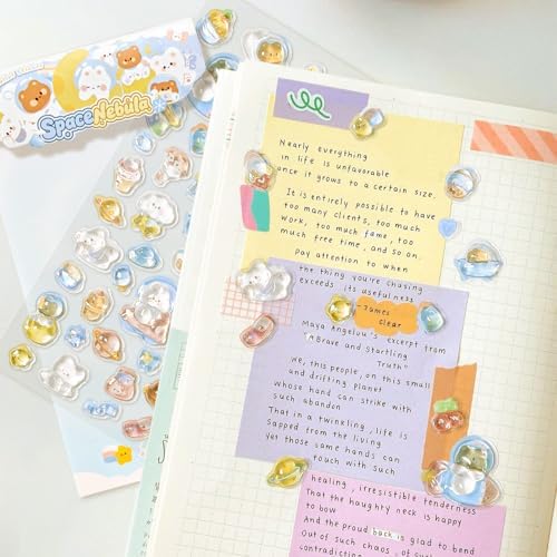 3D Epoxy Puffy Stickers, Cute Space Nebula Animal Stickers with Glitter, Kawaii Puffy Stickers for Scrapbooking, Journal, Planner, Phone Case, Water Bottle, Laptop DIY Craft Lovers