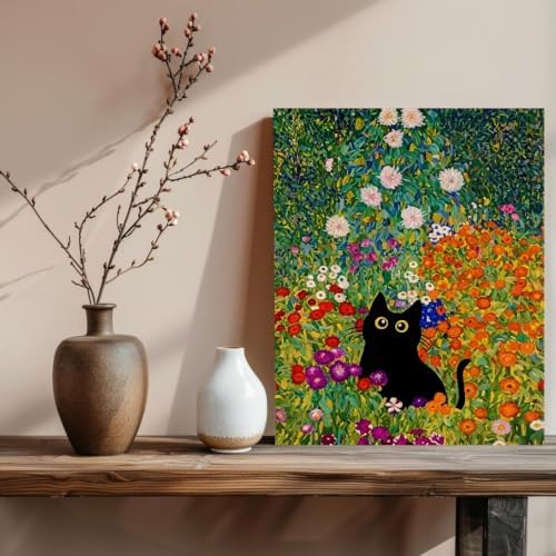 xcemhil Cat Paint by Numbers Kit for Adults Beginner, Black Cat Paint by Numbers for Adult, Acrylic Paint by Number Kits Suitable for Home Wall Art Decor Gifts 16x20 Inch