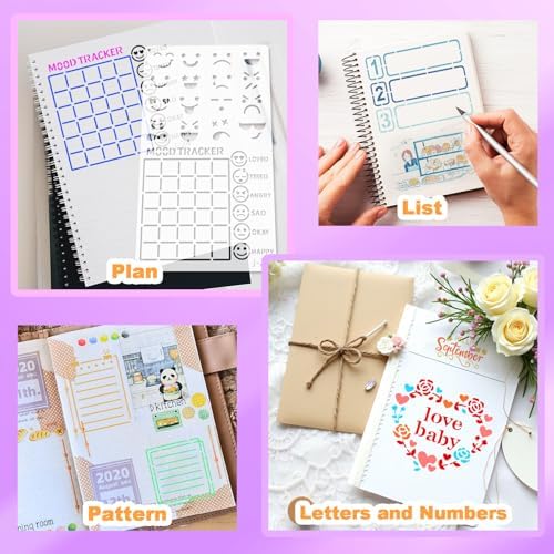 Yazhiji 36 PCS Journal Diary Stencils, Planner Stencils for Junk Journal Notebook Diary Scrapbooking DIY Supplie Drawing Template Journal Stencil 4x7 Inch