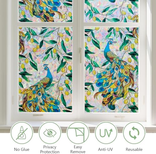 Kromapolis Window Privacy Film, Stained Glass Sticker, 17.5" x 157.4"