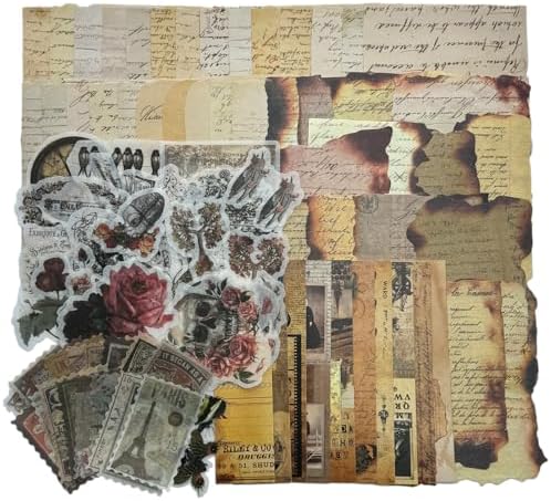 Vintage Aesthetic Scrapbook Supplies Kit with Scrapbook Paper, Stickers, Bookmarks for Scrapbooking, DIY Albums, Junk Journals, Bullet Journals, Dark Academia Aesthetic Decor (Dark2 129 Pcs)