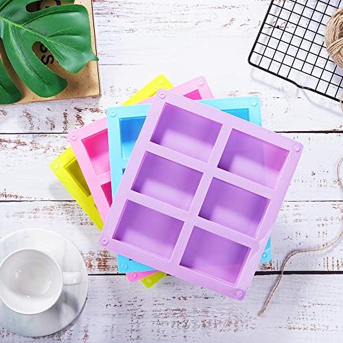 4 Pack Rectangle Silicone Soap Molds 6 Cavities Silicone Baking Mold | Blue/Pink/Green/Purple, DIY Handmade Soap, Muffin, Loaf, Brownie, Cornbread Baking Mold