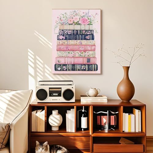 Pink Book Diamond Art Kits for Adults Round Diamond Painting 12x16 Inch