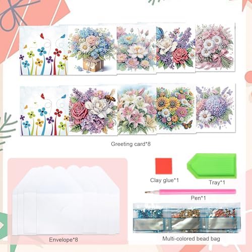 8 Packs Diamond Art Painting Greeting Card Kit Diamond Art Greeting Cards