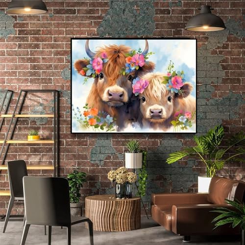 Highland Cow Paint by Numbers for Adults with Framed Canvas - Wooden Easel