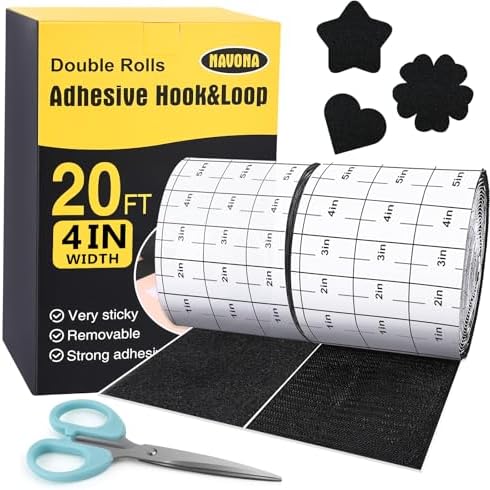 Navona 20Ft x 4 Inch Heavy Duty Hook and Loop Strips with Adhesive, Black