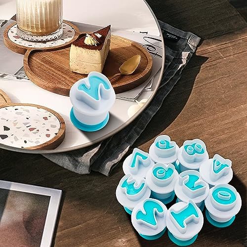 26PCS/Set Cookie Stamp Impress Cookie Cutters Alphabet Letter Cake Biscuit Mold Letter Shape DIY Cookie Biscuit Alphabet Cake Tool Embosser Cutter (Lower Case Shape with Number)