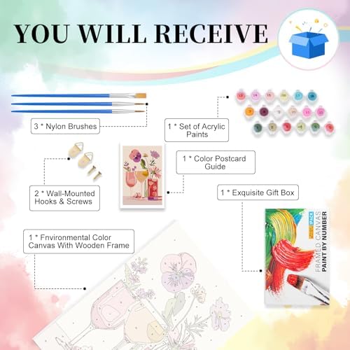 Camocin Framed Paint by Numbers Kit for Adults Beginners – Flowers Cocktail