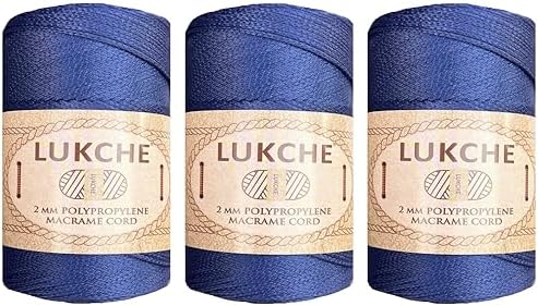 Polyester Macrame Cord 2mm x 251 Yards, 100% Polypropylene Premium Rope, Colorful Yarn Crochet Bag Craft for Wall Hangers, Bags, Bottom Plates, Carpets (Navy Blue, 3 Skein)
