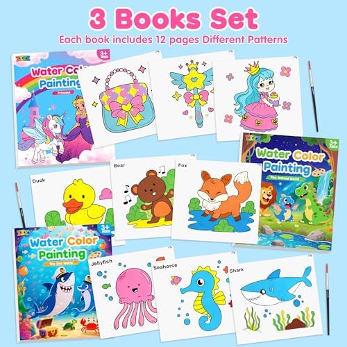 ZIZZ Paint with Water Coloring Books for Toddlers 3PCS Water Painting Sets