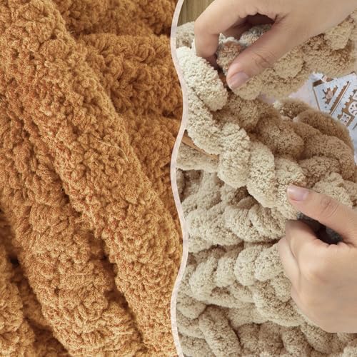 MABOZOO Assorted Chunky Yarn for Hand Knitting 8 Pack, Fluffy Jumbo Chenille Yarn, Soft Plush Yarn Bulky, Giant Thick Fuzzy Yarn for Arm Knitting, Khaki Multi (31.7 yds,8 oz Each Skein)