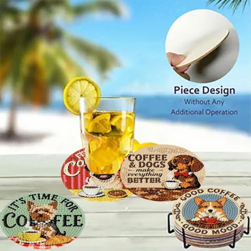 8 Pack Diamond Art Coasters, Coffee Dog Diamond Painting Coasters