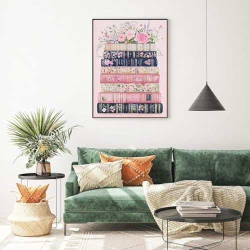 Pink Book Diamond Art Kits for Adults Round Diamond Painting 12x16 Inch