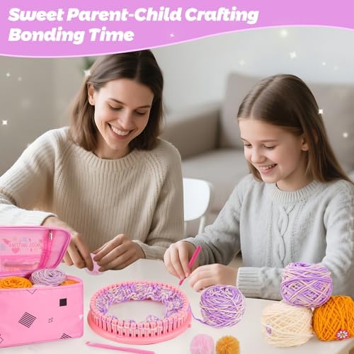 PREBOX Knitting Loom Kit for Kids and Beginners, Hat and Scarf, Pink