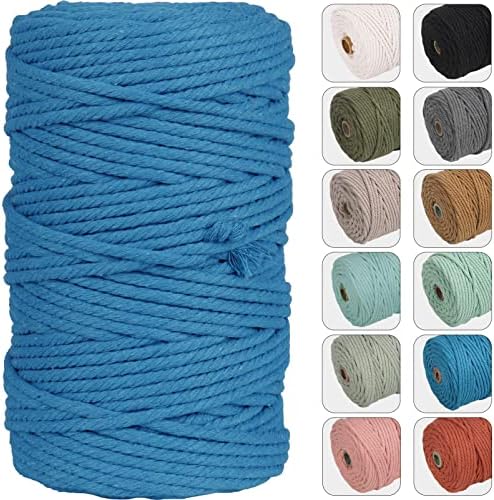 NOANTA 4mm 109yards Macrame Cord, Colored Cotton Macrame Yarn, Lake Blue