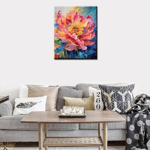 Beautiful Blossom Floral Paint by Number for Adult and Kids Beginner,Pink Petal Canvas Oil Painting Kit Digital Painting，Vintage Watercolor Living Room Decoration，（Without Frame）