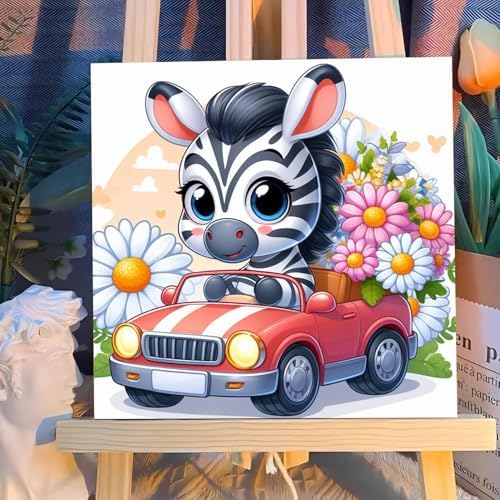 Reivworl Zebra Paint by Numbers Kit for Kids with Frame 8×8 inch