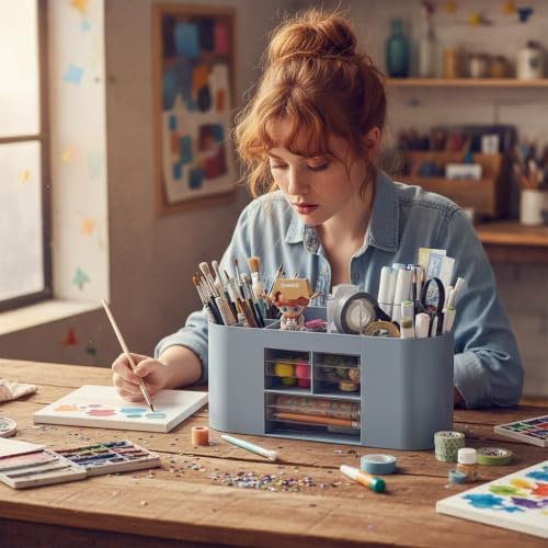 School Supplies Organizer with Drawers, Pen Holder, Blue