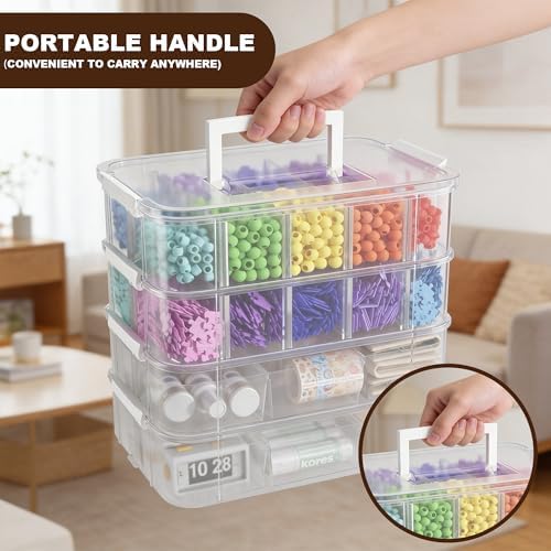 Heavy Duty Craft Storage Box with Handle with 20 compartments and 2 Trays