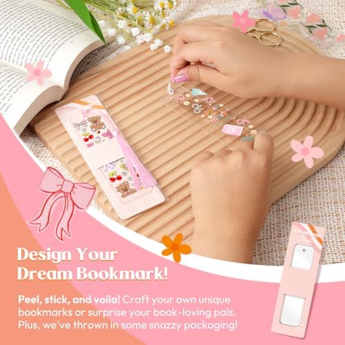 Kaciola 24PCS Acrylic Bookmark Blanks with 24PCS Pink Bow Theme UV DTF Stickers and 4 Colors Tassels,Blank Bookmarks UV DTF Transfers Stickers for DIY Crafts Hanging Tag Gift Bookmarks DIY