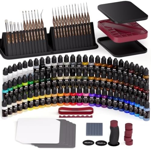 Nicpro All-In-One Miniature Painting Kit with 72 Model Paints & Wet Palette