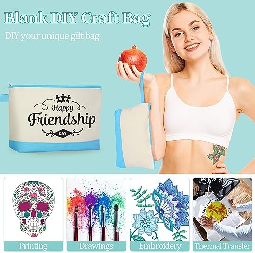 Silkfly 15 Pcs Cotton Canvas Makeup Bags Cosmetic Zipper Bags 10.2 x 5.5 x 2'' Blank DIY Pouch Bulk Pencil Case with Bottom Travel Toiletry Pouch for Women Craft Decor Gift (Novel Colors)