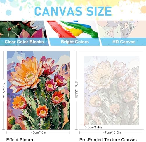 Paint by Numbers Kit for Adults, Cactus DIY Acrylic Canvas Painting Set