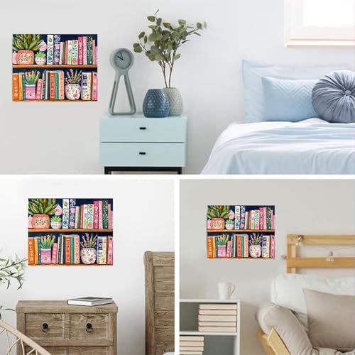 ajepon Books Paint by Numbers Kit for Adults - Painting by Number Kits Books, Bookshelf Adults Paint by Numbers Kits on Canvas Without Frame Oil Painting for Home Wall Decor 16X20inch