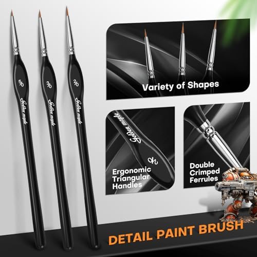 Detail Paint Brushes, Golden Maple 6PCS Extra Fine Detail Miniature Paint Brush Set, Very fine tip Paint Brush for Small Scale Models - Acrylic Watercolor Oil, 2/0 3/0 5/0