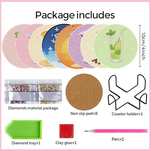 Leatrice 8PCS Diamond Art Coasters Set Diamond Painting Kits for Adults