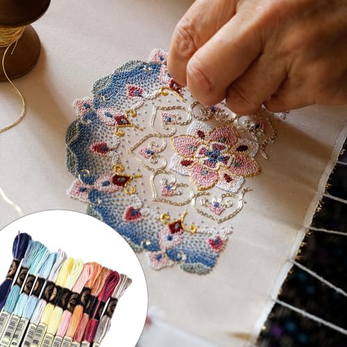12 Skeins 105 Yards 6 Strands Embroidery Floss Colorful Gradient Thread Cross Stitch Variegated Friendship Bracelet String Cord Bulk Yarn Set for Bracelets Hand Sewing Making DIY Crafts