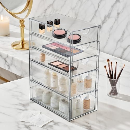 Prsildan Hair Accessories Organizer Acrylic Drawer with 5 Small Drawers
