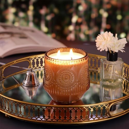LAMORGIFT 6 Pack Terracotta Candle Jars for Making Candles- Large 13.5oz Glass Jars with Wooden Lids and Labels, Empty Candle Jar Containers Vessels for Candle Making Supplies
