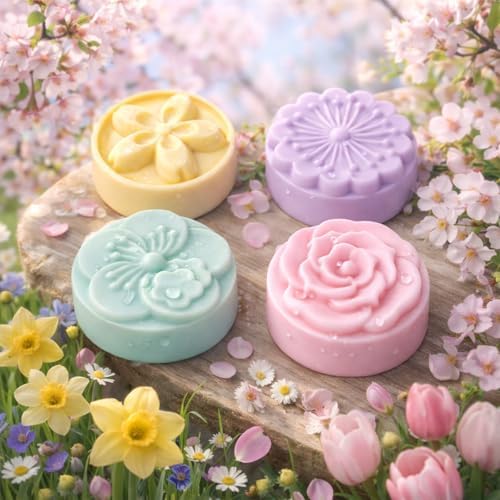2Pack Flower Soap Molds Flowers Silicone Mold 3D Rose Mold 8 Different Shapes Rose Peony Peach Blossom Silicone Molds Handmade Soap Mould for Wax Soap Candle Lotion Bath Bombs Ice Cube Cake Chocolate