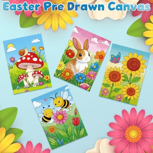 Louise Maelys Pre Drawn Canvas to Paint for Kids, 12 Pack Flowers & Animals