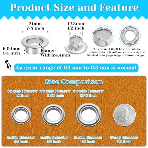 643Pcs Grommet Tool Kit 12mm 1/2 Inch(Inside Hole Size) Eyelet Kit with 320Pcs Eyelets Grommets, 320Pcs Washers and Grommet Eyelet Pliers for Leather/Belt/Shoes/Crafts