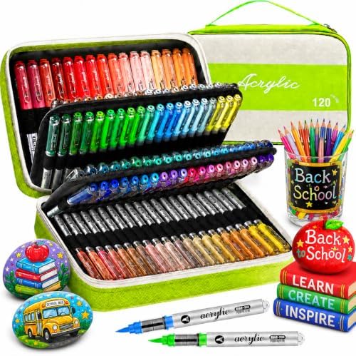 120 Colors Soft Brush Tip Acrylic Paint Markers, for Rock Wood Glass Canvas