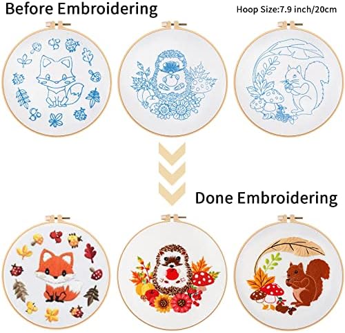 Louise Maelys 3 Set Animal Embroidery Kit for Beginners Cute DIY Gift