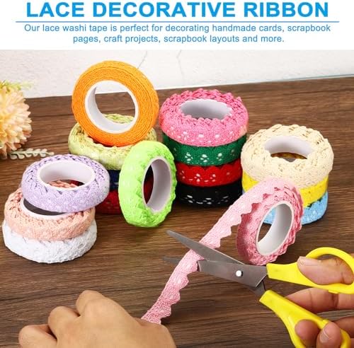 PATIKIL 0.6" Wide 2 Yards Self-Adhesive Lace Tape Lace Ribbon, 3 Pack Cotton Washi Trim Stickers Masking for Craft DIY Card Making, Pale Pink/Sky Blue/Purple