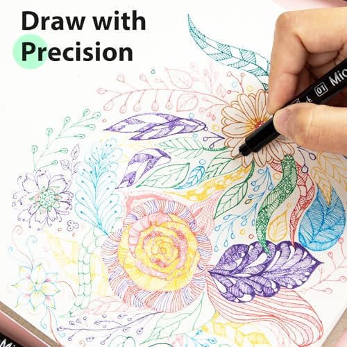 KERIFI 12 Colors Fineliner Pens, 0.25mm Extra Fine Point Micro Pens 01, Waterproof Archival Ink, No Bleed-Through for Bible Journaling, Planner, Sketching, Technical Drawing, Zentangle, Notes Taking