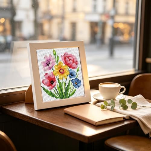 Flowers Stamped Cross Stitch Kits for Adult Beginner,Counted Embroidery Kit