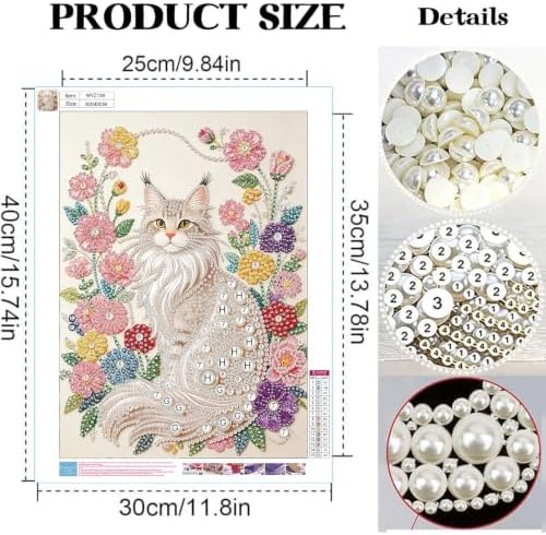 5D Diamond Art Kits for Adults Beginners, Cat Pearl Diamond Painting Kits