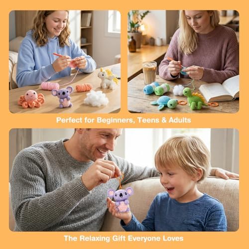 Avenir Crochet Kit for Beginners, Mint Turtle Animal Keychain Craft Set