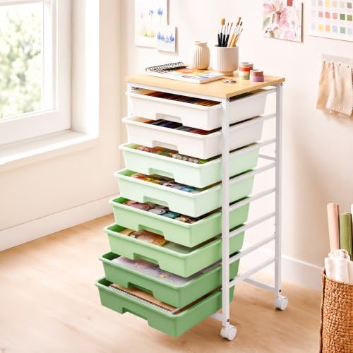 LEHOM Rolling Storage Cart with 8 Drawers, Utility Cart on Lockable Wheels