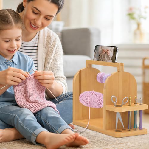 sandpaint Crochet Yarn Holder, Bamboo Wood Yarn Holder for Crocheting