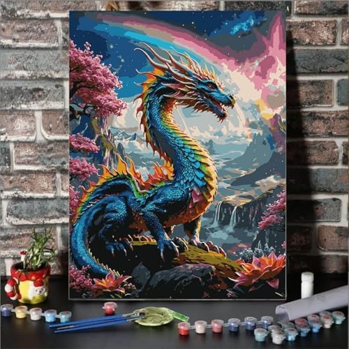 Lovepefe Dragon Paint By Numbers Kit for Adults Beginner with Framed Colourful Dragons Paint By Number Kits Acrylic On Canvas Easy Oil Painting Kit for Gift Home Wall Decor 12x16 Inch