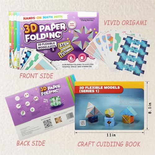 Foraineleyo 3D Paper Folding STEM Toys for Kids, Hands-On Math Origami Kit with 3D Flexible Models, Educational Geometry Craft Set Gifts for Boys Girls Ages 6-12